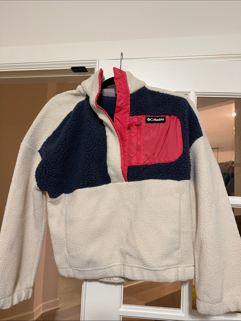 Columbia Colorblock Sherpa Pullover - Cream, Navy, Red